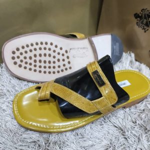 Mauri High Quality Pam Slippers Stripe Lemon Green & Black